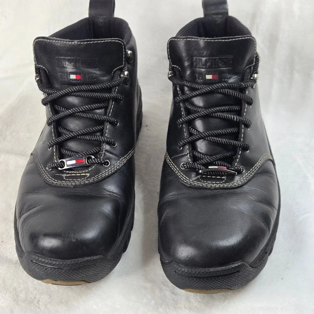 Vintage Tommy Hilfiger Men's Black Leather Mid Top Hiking Boots M14684 Size 10M